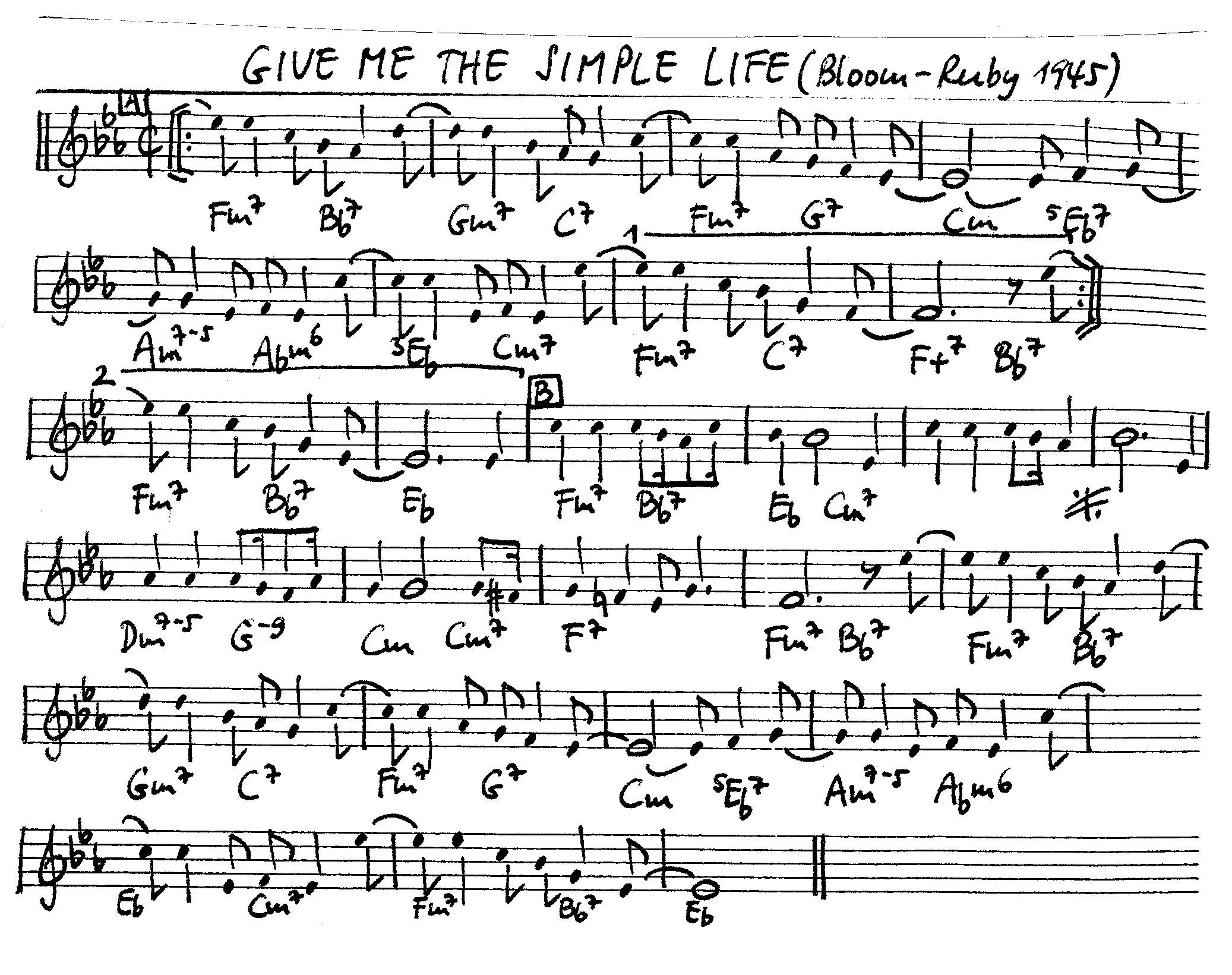 give me the simple life free jazz leadsheet - Courtesy of the Jungle Jazz Band